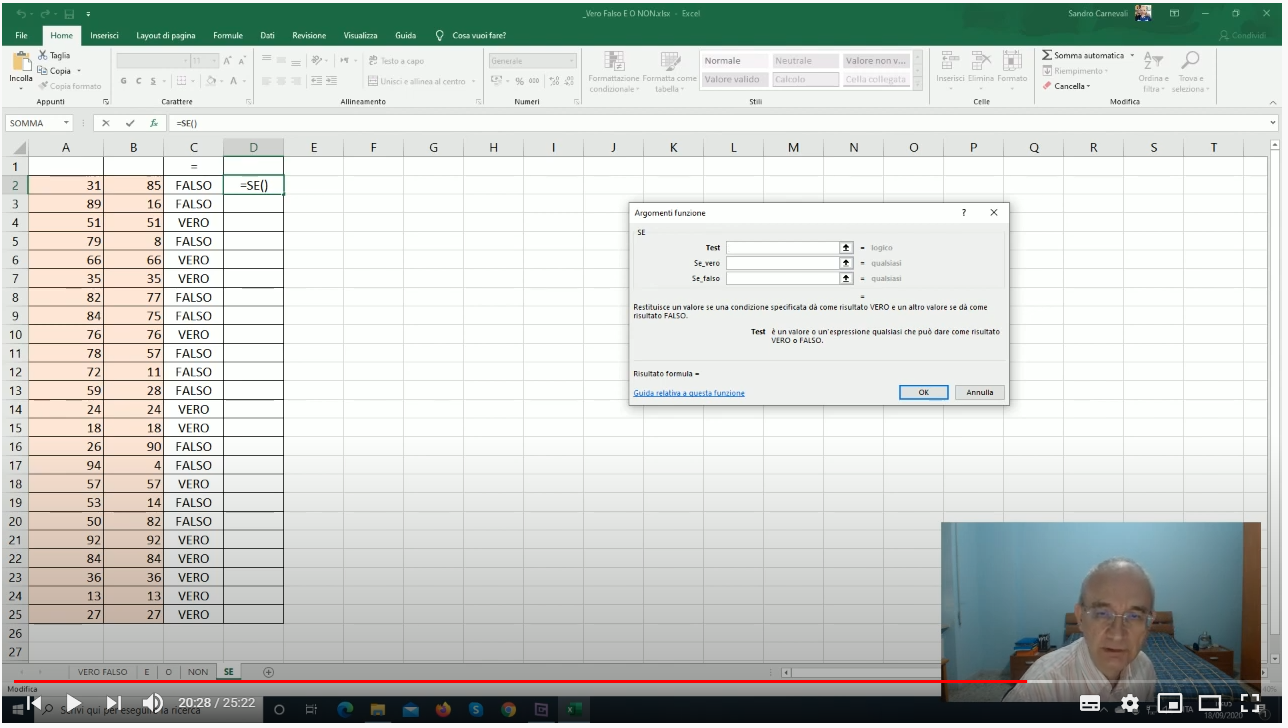 Excel ITA - Lezione 9: Espressioni che restituiscono VERO o FALSO, E(), O(), NON(), SE()